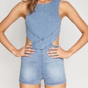 Amuse Society Kennedy Denim Cut Out Romper